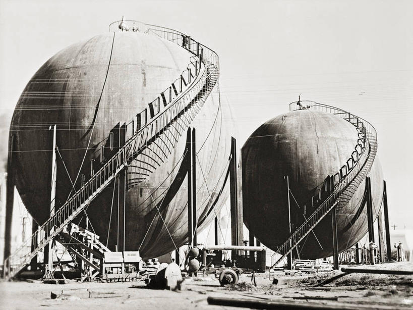 无人,工厂,横图,黑白,室外,白天,美国,球体,储油罐,工业,摄影,石油工业,德克萨斯,制造厂,生产工厂,精力