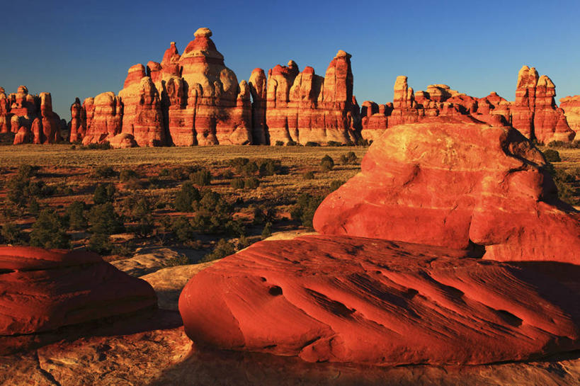 无人,横图,室外,白天,石头,日落,沙漠,红色,摄影,岩层,峡谷地国家公园,犹他,岩石,彩图