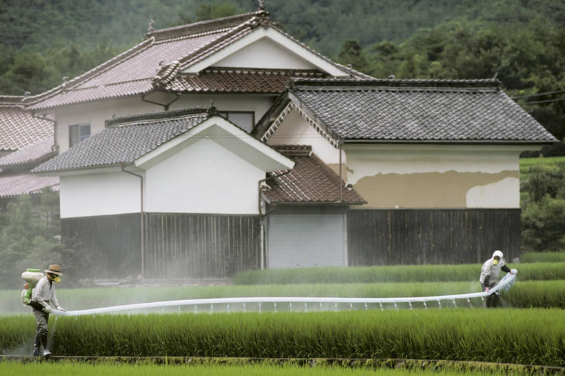 成年人,两个人,横图,室外,白天,农业,机器,广岛县,日本,工人,机械,摄影,环境,喷雾器,农舍,员工,彩图,匠人,劳动者,体力工