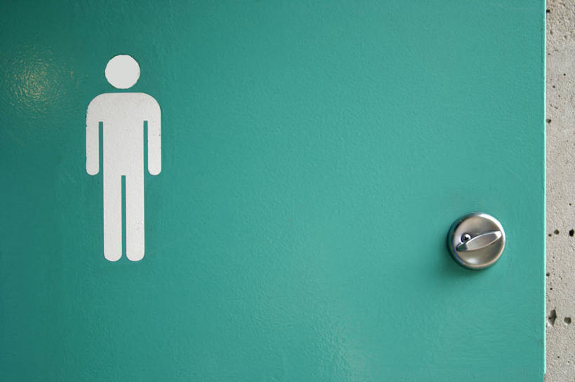 无人,横图,室内,特写,白天,正面,门,卫生间,洗手间,金属制品,金属,符号,图案,图像,标识,标记,蓝色,把手,门把手,门框,门把,表记,标帜,男人,男性,厕所,拉手,彩图