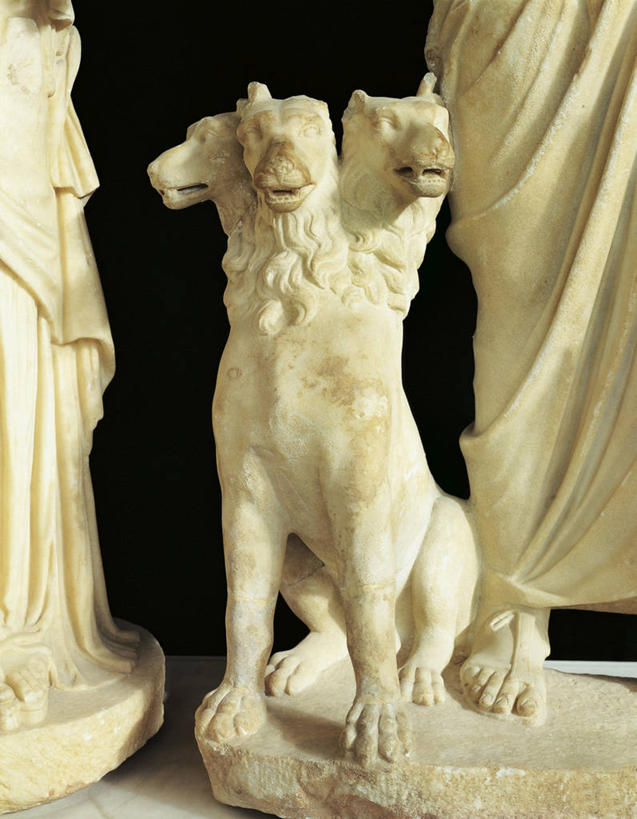 无人,竖图,特写,狗,雕塑,黑色背景,神话,历史,古代,一个,幻想,摄影,单个,地狱,古希腊,古代文明,美术工艺,彩图,冥后珀耳塞福涅,过去