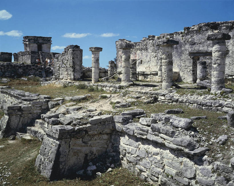 无人,宫殿,横图,室外,白天,建筑,墨西哥,柱子,历史,废墟,摄影,考古学,拉丁美洲,玛雅文明,肯他纳罗,尤卡坦半岛,图伦,古代文明,柱廊,彩图,拉美文明,过去