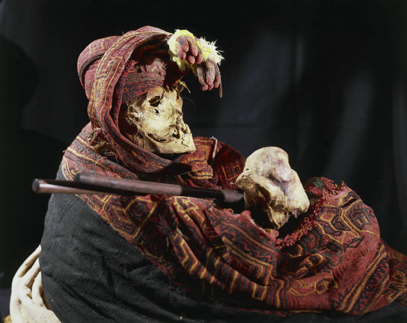 无人,横图,秘鲁,黑色背景,包装,头巾,头饰,历史,发饰,摄影,尸体,考古学,木乃伊,尸身,遗体,古代文明,人工干尸,彩图,影棚拍摄,传统服装,尸首,过去