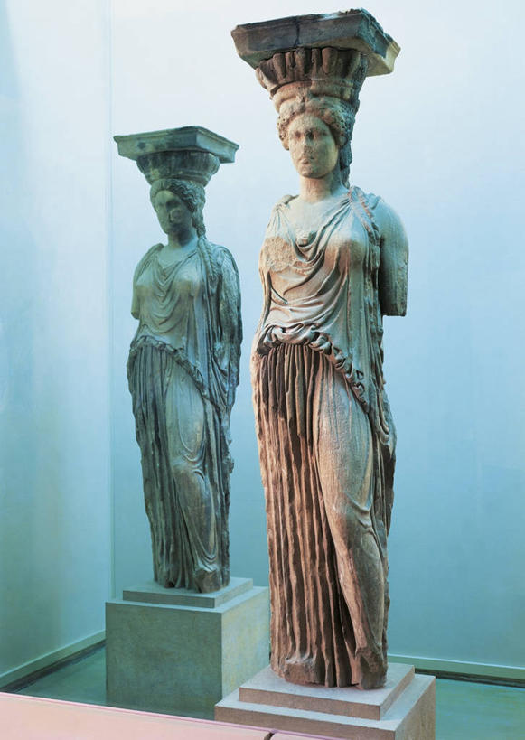 无人,站,竖图,室内,白天,雕塑,蓝色背景,雕像,首都,历史,两个,摄影,希腊文化,古希腊,古代文明,美术工艺,彩图,传统服装,依瑞克提翁神殿,过去