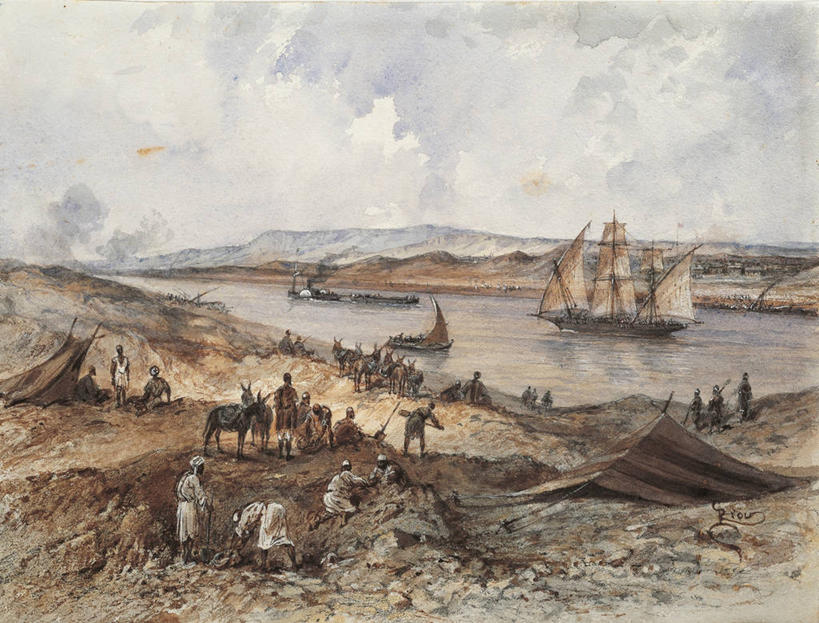 帆船,横图,插画,室外,白天,绘画,数码,科技,沙漠,埃及,阴影,庆祝,艺术,网络,帐篷,河岸,高光,几何,计算机图形,合成,图画,历史,画,运输,摄影,颜料,运河,美术,电脑合成图,数码合成图,中东,合成图,抵达,典礼,漫画,开幕式,写实,具体,具象,苏伊士运河,彩图