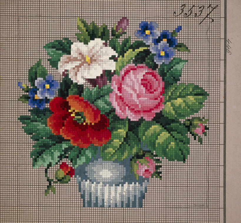 无人,横图,方图,百合花,玫瑰,花瓶,纺织品,刺绣,花纹,装饰,花束,摄影,矢车菊,式样,美术工艺,彩图,影棚拍摄,传统文化