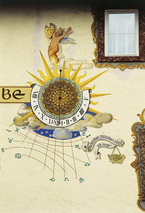 无人,竖图,室外,特写,白天,绘画,窗户,奥地利,欧洲,艺术,墙,古典,图像,文化,壁画,工艺品,品味,概念,摄影,协助,美术,高雅,日晷,计时工具,中欧,美学,构图,施蒂利亚州,彩图,时空