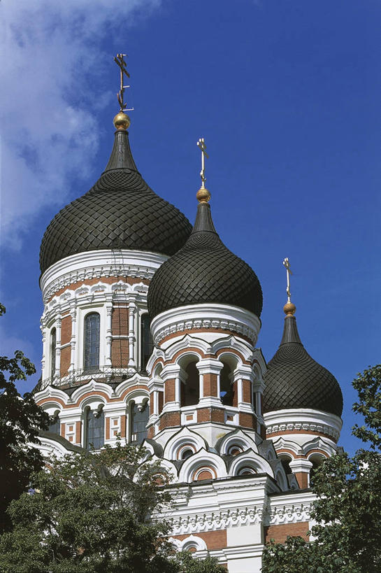无人,教堂,竖图,室外,白天,仰视,植物,城市,建筑,欧洲,爱沙尼亚,保加利亚,尖顶,首都,图像,树,蓝色,天空,地标建筑,摄影,宗教,人造,风格,基督教,圆顶建筑,宗教建筑,地中海文化,南欧,主题,视角,树梢,万里无云,构图,保加利亚共和国,索非亚,塔林,亚历山大.涅夫斯基大教堂,前苏联,彩图,低角度拍摄,旅行,大教堂,索非亚州,时空,波罗的海三国,传统文化