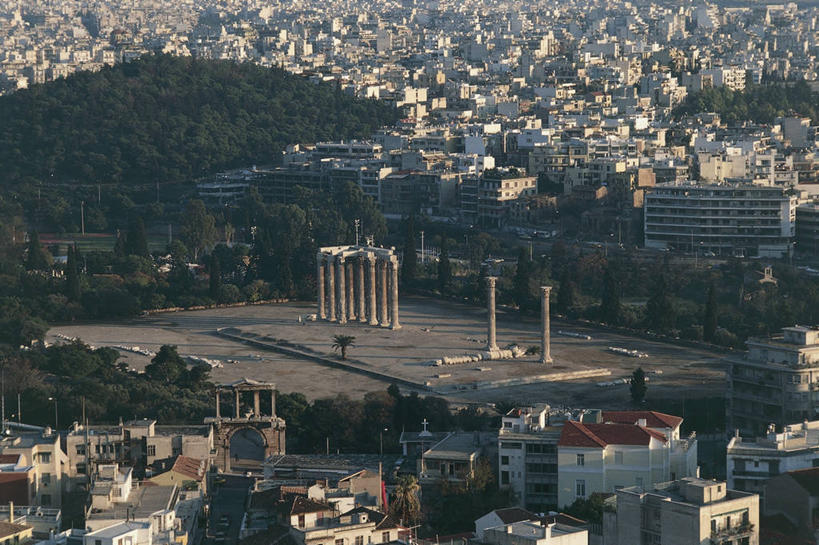 无人,横图,俯视,室外,白天,度假,美景,山,植物,城市风光,城市,建筑,希腊,欧洲,柱子,景观,首都,图像,历史,娱乐,废墟,树,享受,休闲,景色,放松,摄影,人造,地中海文化,都市风光,南欧,主题,自然现象,视角,地貌,构图,古代文明,阿提卡,中部希腊大区,彩图,高角度拍摄,旅行,时空,宙斯神庙,传统文化