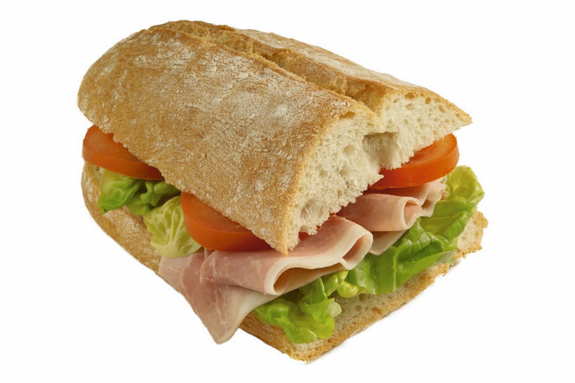 面包,无人,横图,室内,特写,白色背景,西红柿,莴苣,三明治,火腿,饮食,摄影,生活方式,健康食物,彩图,影棚拍摄