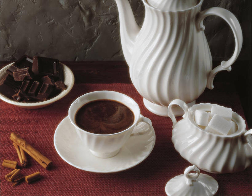 无人,横图,室内,特写,桌子,静物,食品,肉桂,杯,饮食,水壶,茶碟,巧克力,摄影,热可可,彩图