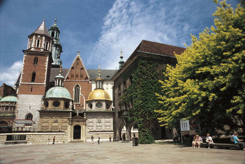 人群,横图,室外,白天,度假,城市,建筑,欧洲,波兰,行人,游客,游人,朦胧,模糊,城堡,云,历史,路人,旅客,树,天空,地标建筑,摄影,宗教,基督教,圆顶建筑,宗教建筑,克拉科夫,过客,小波兰省,彩图,旅行,大教堂,瓦维尔主教座堂,过去