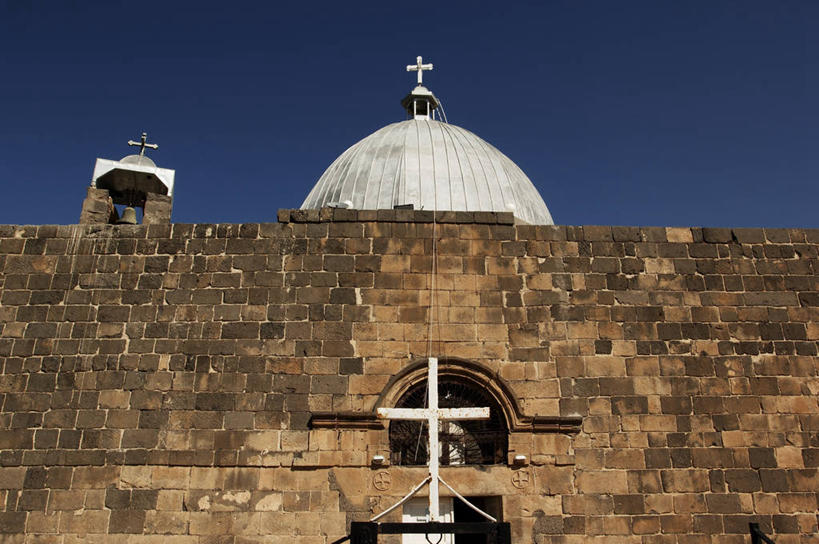 无人,教堂,横图,室外,白天,仰视,城市,建筑,叙利亚,亚洲,十字架,墙,围墙,首都,砖墙,石墙,天空,摄影,宗教,中东,基督教,圆顶建筑,宗教建筑,地中海文化,漩涡形,万里无云,圣乔治,螺线,古代史,灵性,大马士革,彩图,低角度拍摄,旅行