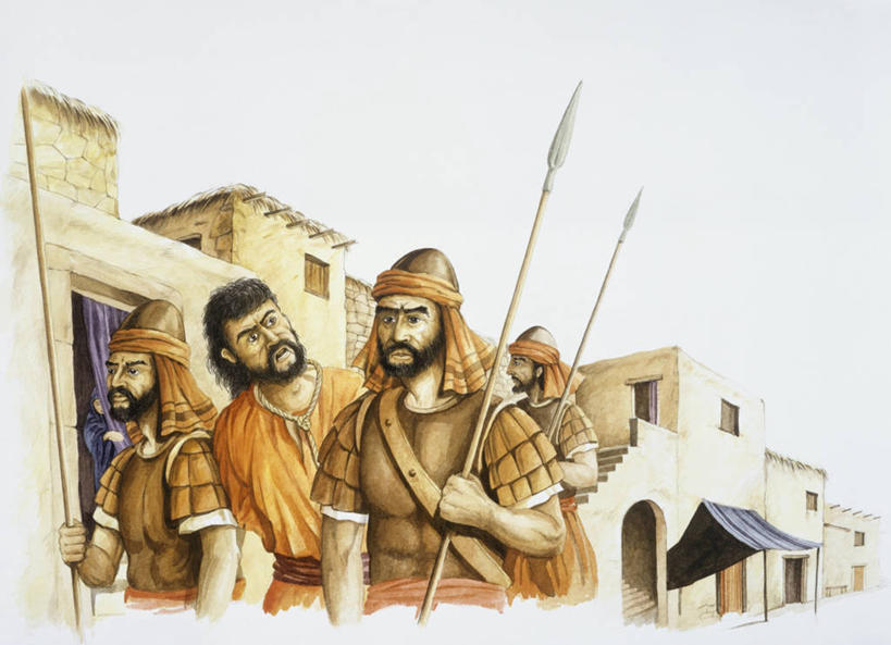 成年人,四个人,人群,横图,插画,室外,白天,数码,科技,士兵,阴影,节日,网络,乡村,城镇,圣经,高光,几何,计算机图形,合成,图画,拿着,历史,文化,画,祈祷,健康,武器,许愿,宗教,信仰,纪念,祈求,电脑合成图,数码合成图,权威,逮捕,基督教,合成图,天主教,运送,经书,问题,漫画,矛,军队,写实,具体,具象,旧约,受害者,平安,男人,步行,半身,彩图,性格