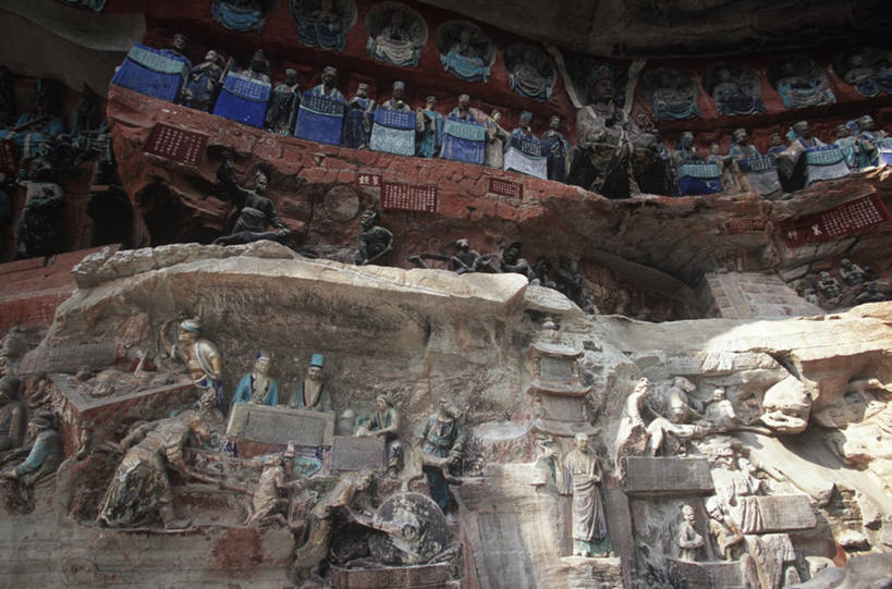 无人,横图,室外,白天,建筑,雕塑,重庆,雕像,历史,摄影,洞穴,大足石刻,唐朝,重庆市,古代文明,彩图,旅行,帝国