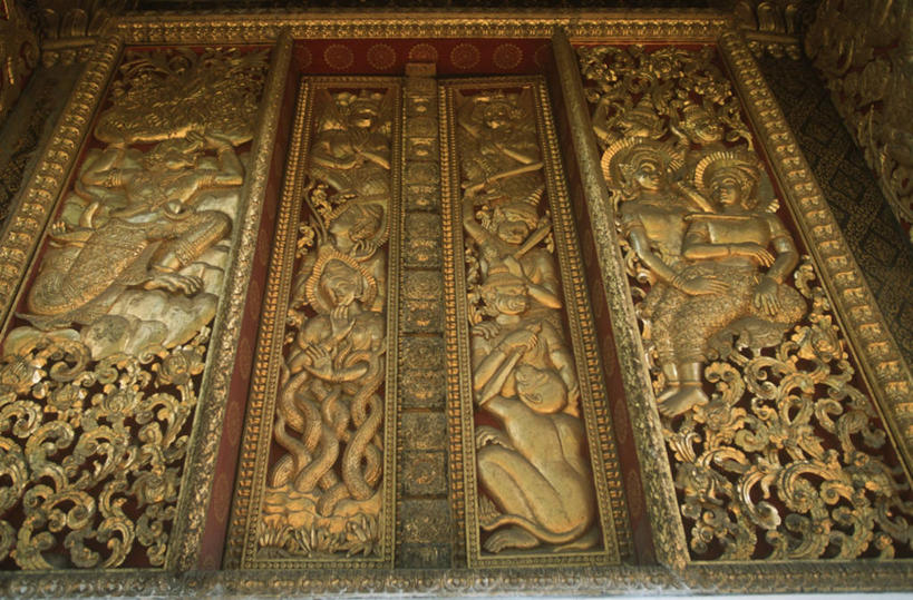 无人,横图,室外,特写,白天,老挝,装饰,黄金,摄影,宗教,佛教,复杂,琅勃拉邦,印度支那,香通寺,彩图