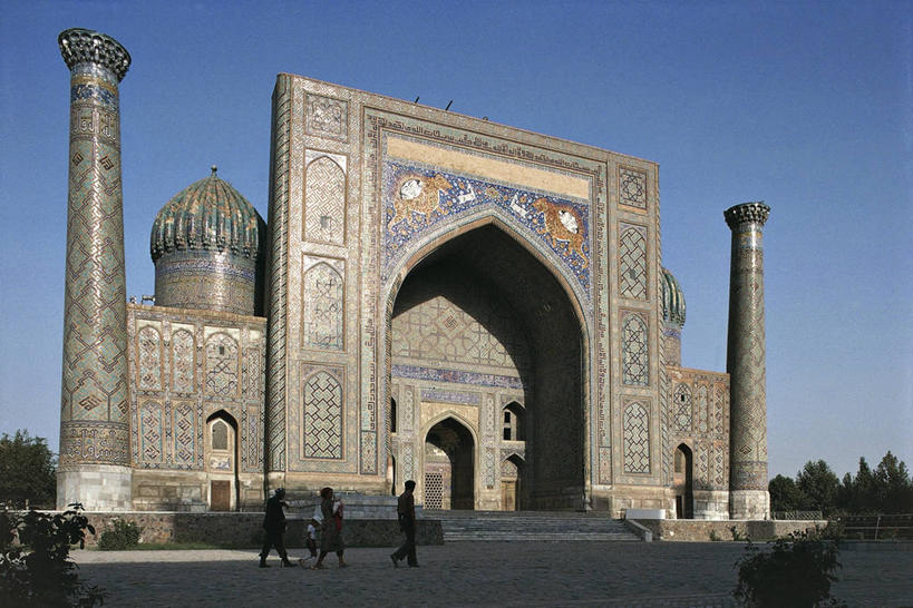 横图,室外,白天,建筑,乌兹别克斯坦,装饰,拱门,教育,地标建筑,摄影,中亚,中东文化,彩图