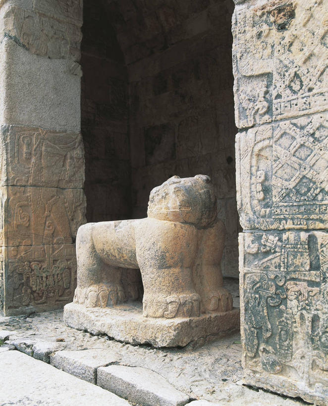 无人,竖图,室外,白天,建筑,雕塑,墨西哥,雕像,围墙,历史,石墙,废墟,地标建筑,摄影,考古学,拉丁美洲,玛雅文明,尤卡坦半岛,尤卡坦州,古代文明,美洲虎,彩图,旅行,拉美文明