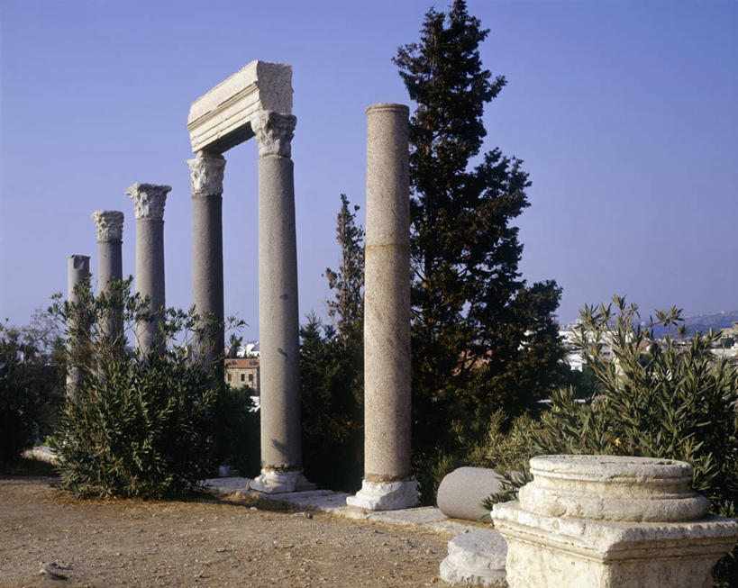 无人,横图,室外,白天,黎巴嫩,柱子,历史,古罗马,废墟,树,地标建筑,摄影,考古学,万里无云,古代文明,彩图
