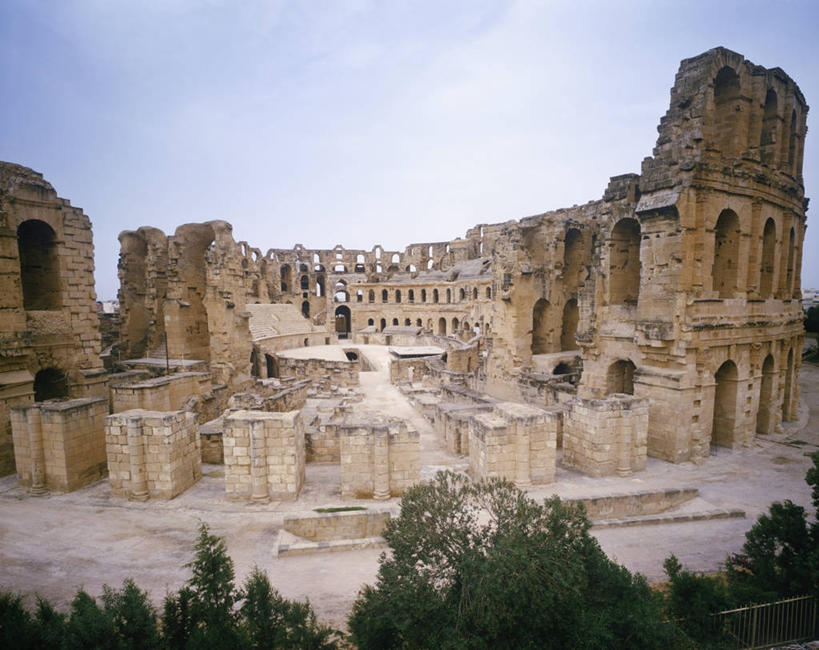 无人,横图,俯视,室外,白天,建筑,突尼斯,历史,废墟,摄影,古代文明,圆形剧场,古代史,彩图,高角度拍摄,过去