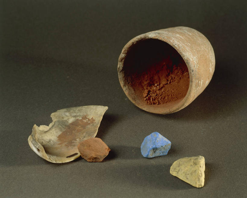 无人,横图,静物,花瓶,泥土,褐色,古代,黄色,蓝色,摄影,涂料,古埃及文明,古代文明,都灵,美术工艺,彩图,影棚拍摄,过去