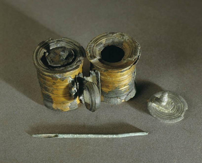 无人,横图,俯视,灰色背景,古罗马,水笔,古代,灰色,容器,四个,摄影,彩图,高角度拍摄,影棚拍摄,过去