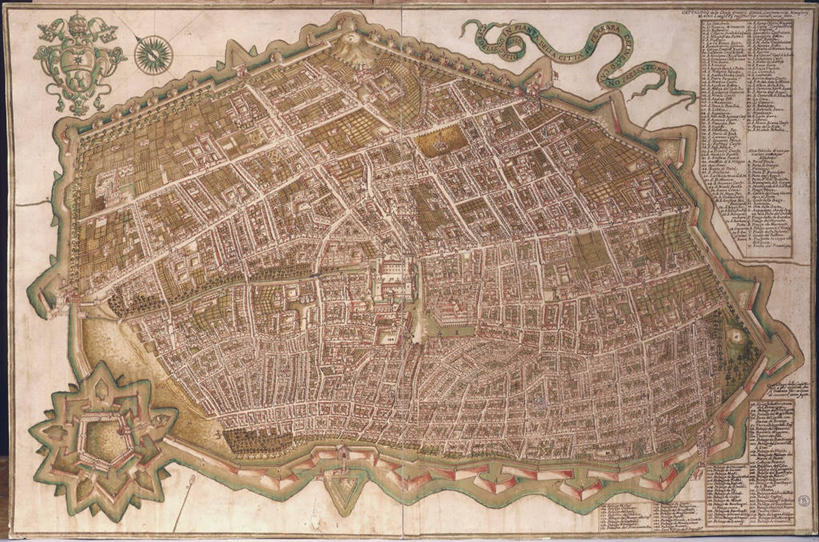 无人,横图,俯视,航拍,建筑,地图,意大利,文字,古城,历史,英文字母,罗盘,鸟瞰,博洛尼亚,自然地理,彩图,高角度拍摄,地图学