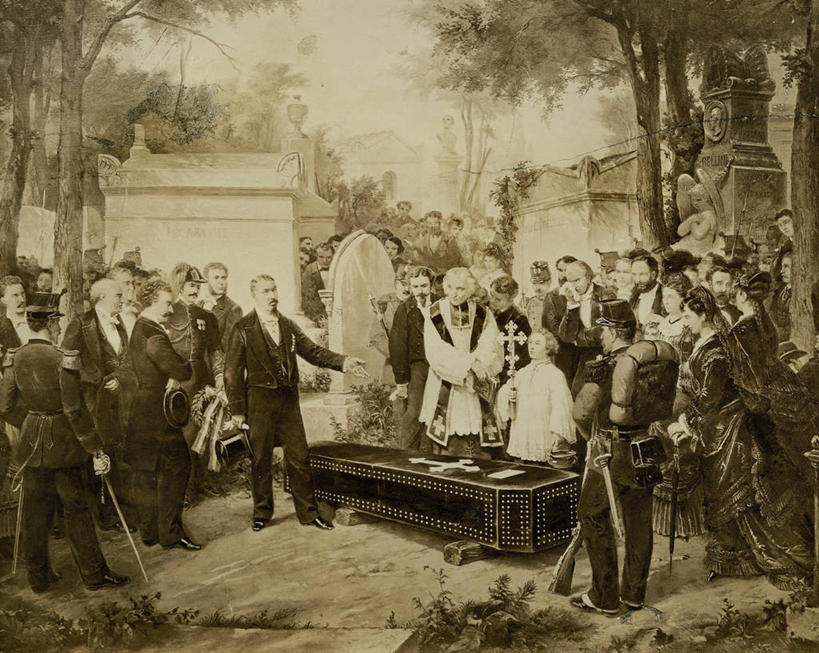 成年人,站,横图,照片,室外,白天,表演,许多人,扮演,一群人,墓地,摄影,死亡,演出,棺材,歌剧,悲哀,悲痛,葬礼,男人,女人,神父,作曲家,说话,彩图,古典乐