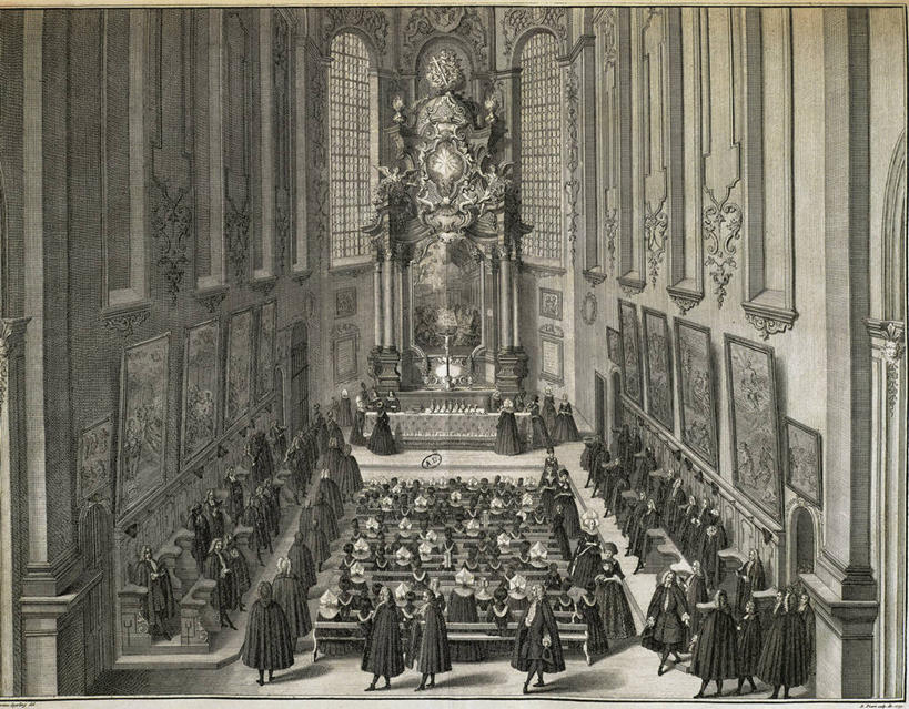 教堂,横图,俯视,插画,室内,数码,科技,建筑,椅子,一排,阴影,整齐,网络,许多人,高光,几何,计算机图形,合成,图画,历史,画,排列,一群人,宗教,巨大,庞大,电脑合成图,数码合成图,基督教,合成图,宗教建筑,队列,祭坛,漫画,斗篷,18世纪,写实,具体,具象,宏大,硕大,伟大,彩色玻璃,彩图,高角度拍摄,传统文化,新教