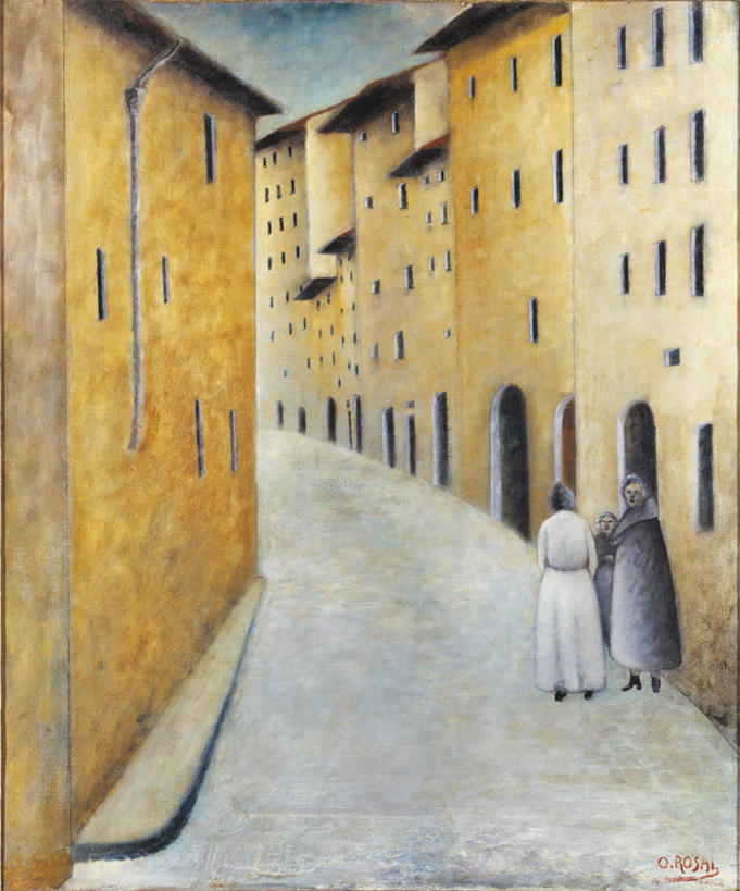 三个人,竖图,俯视,室外,白天,绘画,建筑,街道,意大利,佛罗伦萨,艺术,城镇,古典,文化,背面,工艺品,品味,美术,高雅,美学,美术工艺,步行,彩图,高角度拍摄