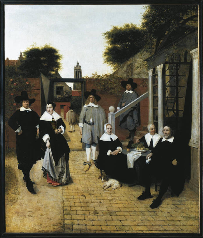 成年人,家庭,站,坐,竖图,室外,白天,绘画,建筑,艺术,房屋,篱笆,古典,文化,工艺品,品味,宗教,美术,高雅,肖像,巴洛克风格,美学,美术工艺,男人,女人,彩图,新教