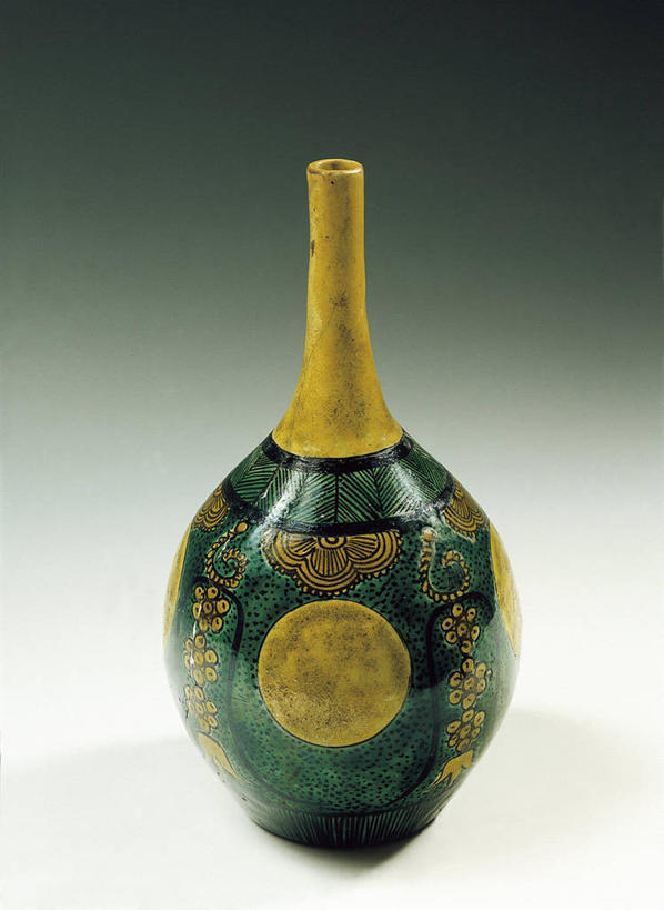 无人,竖图,花瓶,珐琅,陶瓷制品,一个,黄色,绿色,瓶子,摄影,单个,式样,美术工艺,彩图,影棚拍摄