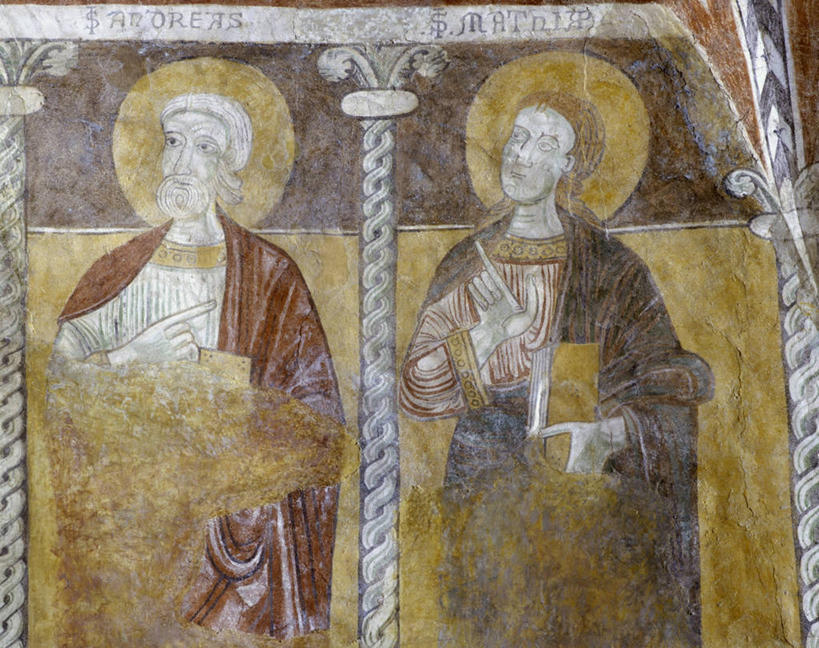 成年人,胡须,两个人,教堂,横图,室内,白天,绘画,光晕,意大利,欧洲,艺术,长袍,柱子,大理石,古典,拿着,文化,工艺品,品味,手势,人体,摄影,美术,高雅,基督教,南欧,意大利共和国,美学,特伦蒂诺.上阿迪杰大区,圣安德鲁斯,胡子,络腮胡,书,彩图,打手势