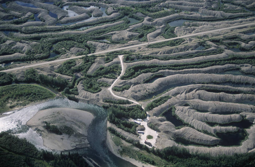 无人,横图,俯视,航拍,室外,白天,河流,美景,加拿大,弯曲,金属,景观,田地,黄金,自然,景色,工业,摄影,鸟瞰,自然风光,育空地区,彩图,高角度拍摄