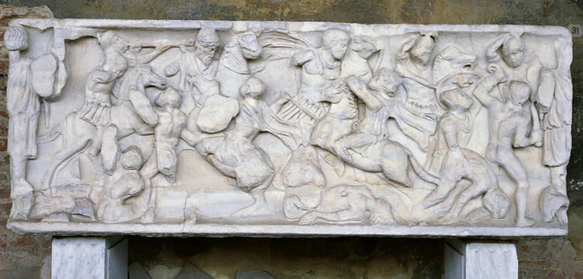 无人,横图,全景,室内,白天,神话,古罗马,摄影,打斗,石棺,战役,美术工艺,彩图,浅浮雕