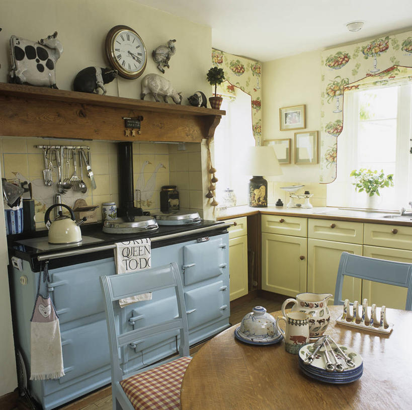 无人,横图,方图,室内,白天,厨房,窗帘,测量,英格兰,蓝色,奶油,摄影,用具,彩图