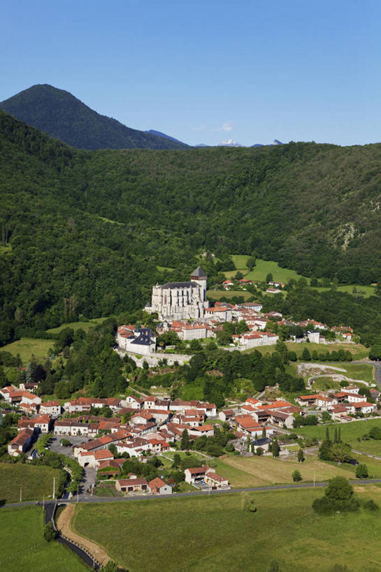 无人,家,教堂,竖图,俯视,航拍,室外,白天,旅游,度假,草地,草坪,名胜古迹,植物,标志建筑,地标,建筑,法国,欧洲,阴影,节日,遗迹,光线,影子,房屋,屋顶,屋子,褐色,顶棚,古迹,文化,文物,娱乐,建设,古建筑,楼房,住宅,草,树,树木,蓝色,绿色,蓝天,天空,阳光,自然,天,祈祷,享受,休闲,健康,旅游胜地,放松,许愿,宗教,信仰,生长,晴朗,成长,纪念,祈求,西欧,鸟瞰,法兰西,信念,古文明,万里无云,法兰西共和国,法兰西第五共和国,南部.比利牛斯,南部.比利牛斯大区,上加龙,上加龙省,平安,晴空,晴空万里,彩图,高角度拍摄,房子,大教堂,礼拜堂,圣贝尔特朗德科曼热,圣戈当区