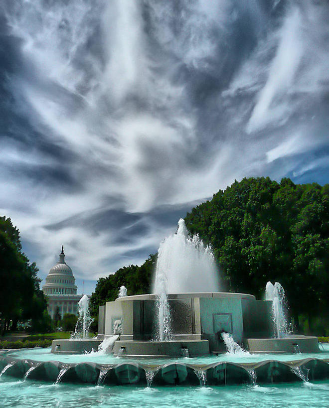 无人,竖图,室外,白天,城市,喷泉,美国,流水,首都,现代,树,地标建筑,摄影,圆顶建筑,华盛顿特区,国会大楼,彩图