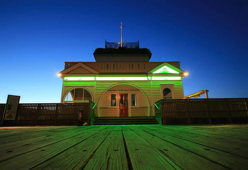 无人,码头,横图,室外,仰视,建筑,霓虹灯,澳大利亚,木制,黄昏,摄影,照亮,彩图,低角度拍摄,餐馆