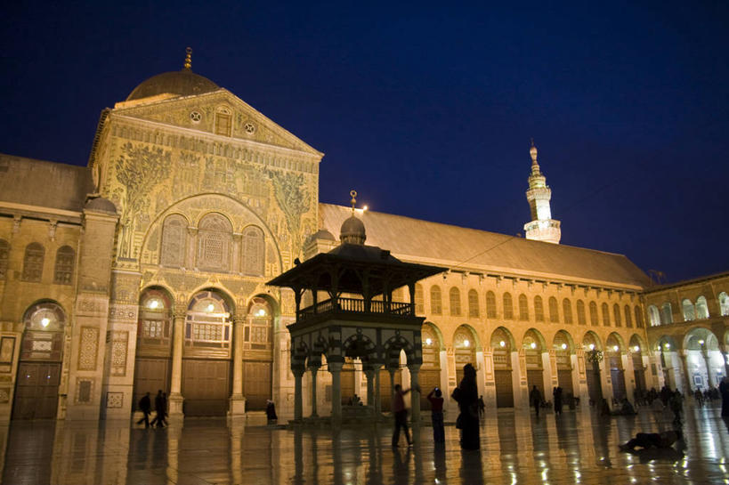 广场,横图,室外,夜晚,旅游,城市,建筑,叙利亚,反射,首都,宏伟,摄影,照亮,伊斯兰教,大清真寺,大马士革,倭马亚大清真寺,彩图