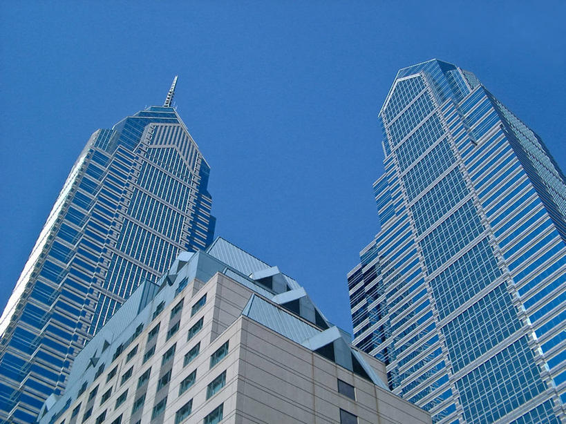 无人,横图,室外,白天,仰视,商务,城市,建筑,摩天大楼,美国,现代,摄影,企业,公司,发展,万里无云,宾夕法尼亚,金融区,彩图,低角度拍摄