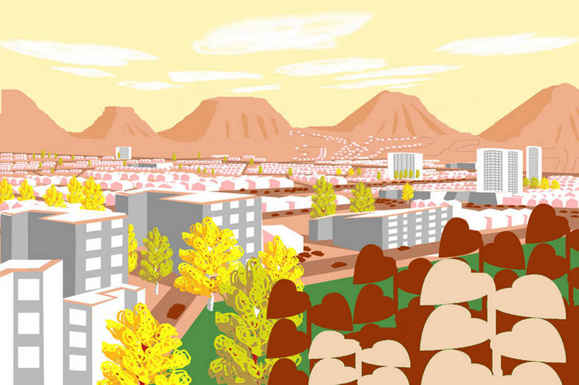 无人,横图,俯视,插画,室外,白天,数码,科技,山,城市,街道,摩天大楼,汽车,美国,阴影,网络,高光,几何,计算机图形,合成,图画,画,树,社区,摄影,电脑合成图,数码合成图,合成图,积雨云,漫画,新墨西哥,写实,具体,具象,阿尔伯克基,彩图,高角度拍摄