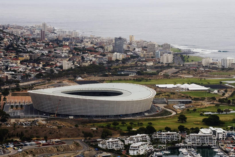 无人,横图,俯视,室外,海洋,城市,建筑,南非,椭圆形,首都,体育场,现代,地标建筑,摄影,开普敦,西开普省,足球运动,彩图,高角度拍摄