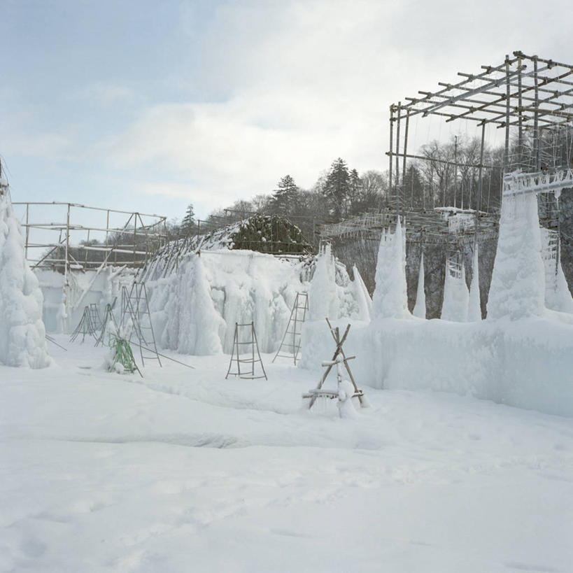 无人,方图,室外,白天,建筑业,山,雪,雕塑,北海道,日本,木制,冰,冬天,脚手架,寒冷,摄影,创造力,冰雕,美术工艺,彩图