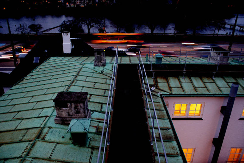 无人,横图,俯视,室外,夜晚,长时间曝光,建筑,房屋,屋顶,交通,首都,绿色,运输,摄影,照亮,哥本哈根,彩图,高角度拍摄