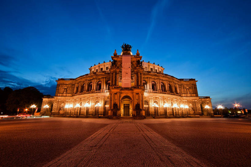 无人,横图,室外,正面,建筑,德国,歌剧院,黄昏,摄影,照亮,德累斯顿,彩图
