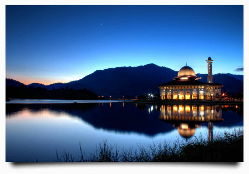 无人,横图,室外,白天,湖,山脉,建筑,马来西亚,反射,宏伟,黄昏,摄影,宁静,照亮,伊斯兰教,清真寺,剪影,雪兰莪州,彩图