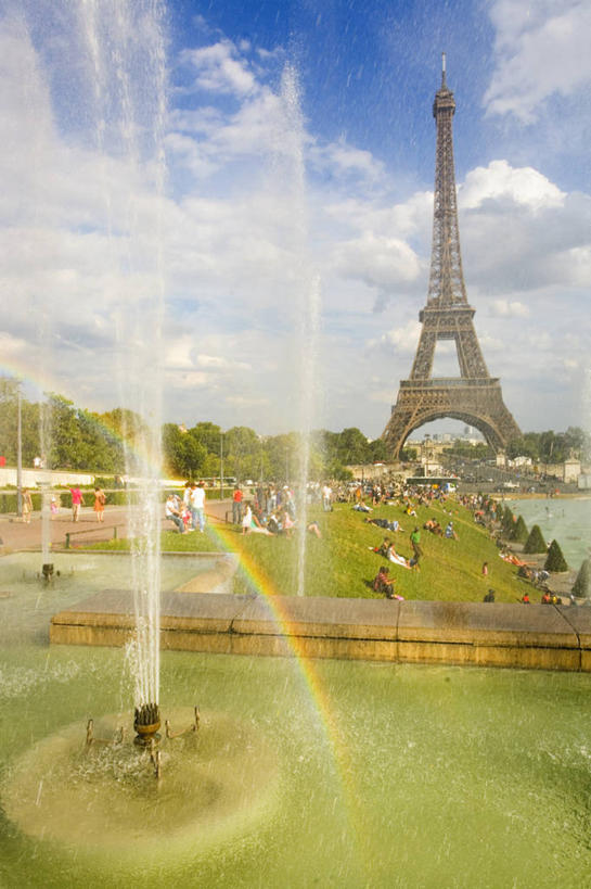 公园,竖图,室外,白天,彩虹,建筑,喷泉,法国,巴黎,流水,塔,首都,摄影,法国文化,彩图