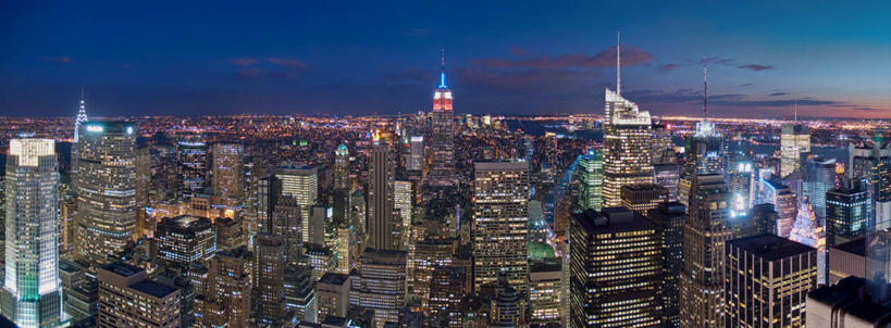 无人,横图,全景,俯视,室外,夜晚,天际线,建筑,摩天大楼,纽约,美国,曼哈顿,摄影,照亮,市区,彩图,高角度拍摄,广角