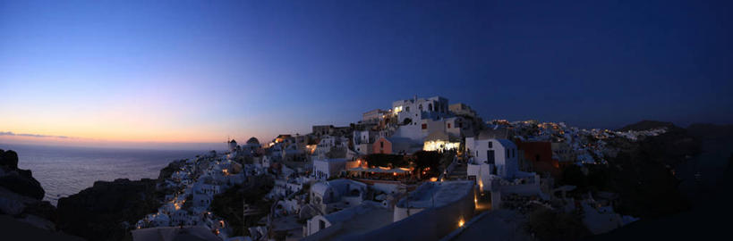 无人,横图,全景,俯视,室外,海洋,山,希腊,欧洲,乡村,天空,黄昏,摄影,宁静,照亮,基克拉迪群岛,圣托里尼岛,希腊共和国,基克拉泽斯群岛,彩图,高角度拍摄